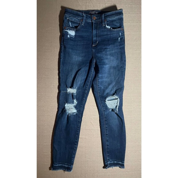 Abercrombie & Fitch Women’s 25 0S Simone High Rise Ankle Jeans Distressed Dark - Picture 1 of 8
